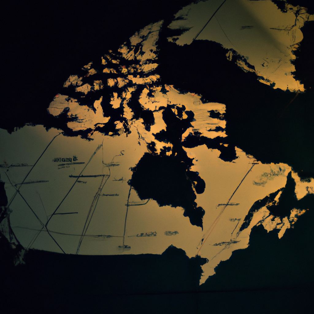 AI-generated simplified map of Canada with Vancouver, Toronto, Montreal highlighted in a minimal palette